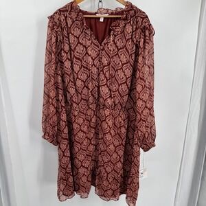 Lauren Conrad Dress Womens 4X Floral Sheer Overlay Layered Ruffle Office Peasant